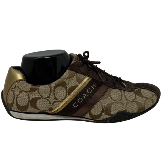 Coach Jayme Womens Monogram Sneakers Size 9M Brown Signature Canvas Suede - READ - Picture 6 of 12